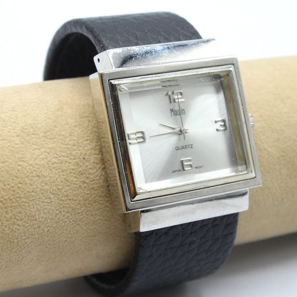 Vintage Moulin Women's Retro Steel Black Cuff Band Analog Classic Watch 90's - Picture 1 of 6